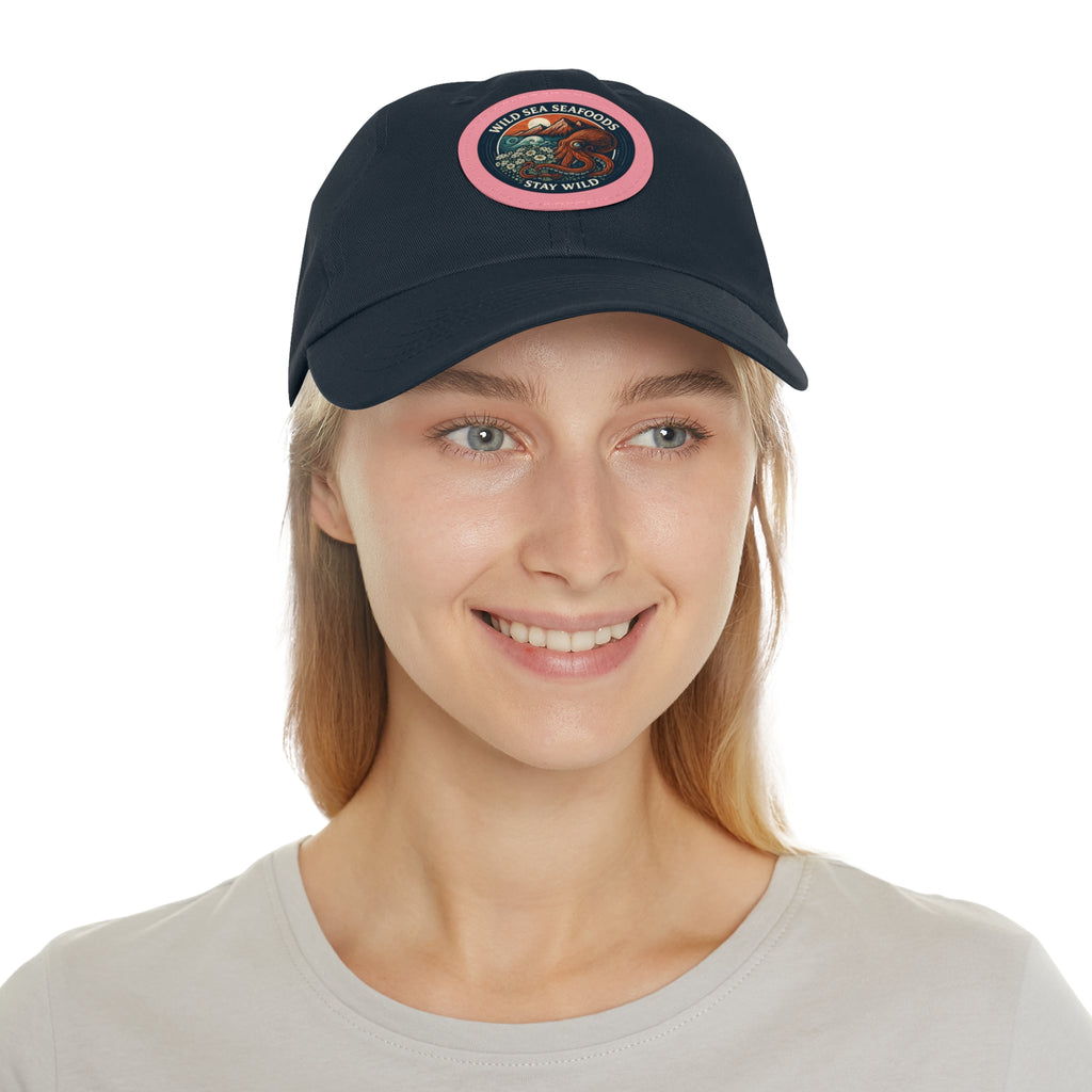 Octopus Leather Patch Dad Hat — "Wild Sea Seafoods" Round Patch Cap