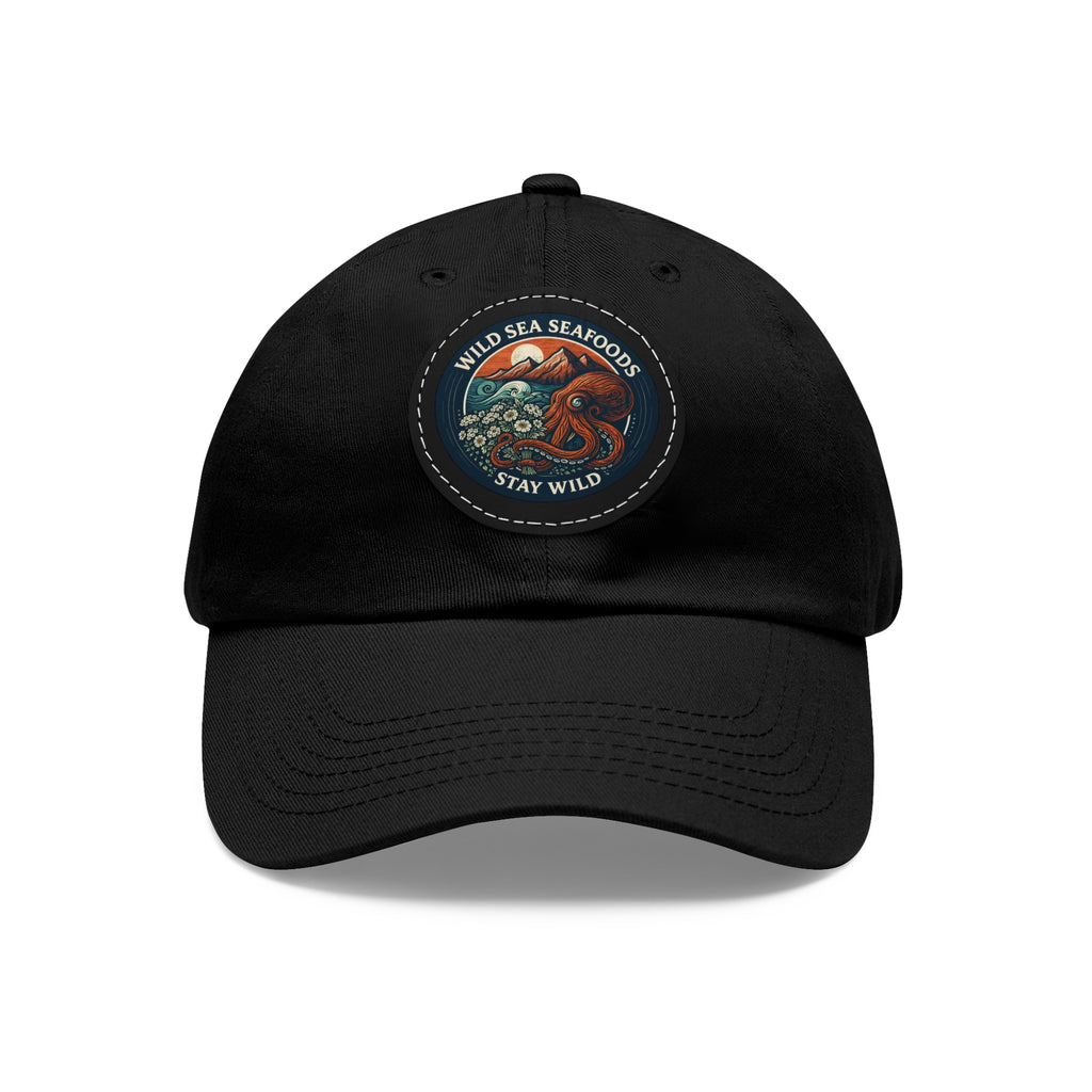 Octopus Leather Patch Dad Hat — "Wild Sea Seafoods" Round Patch Cap