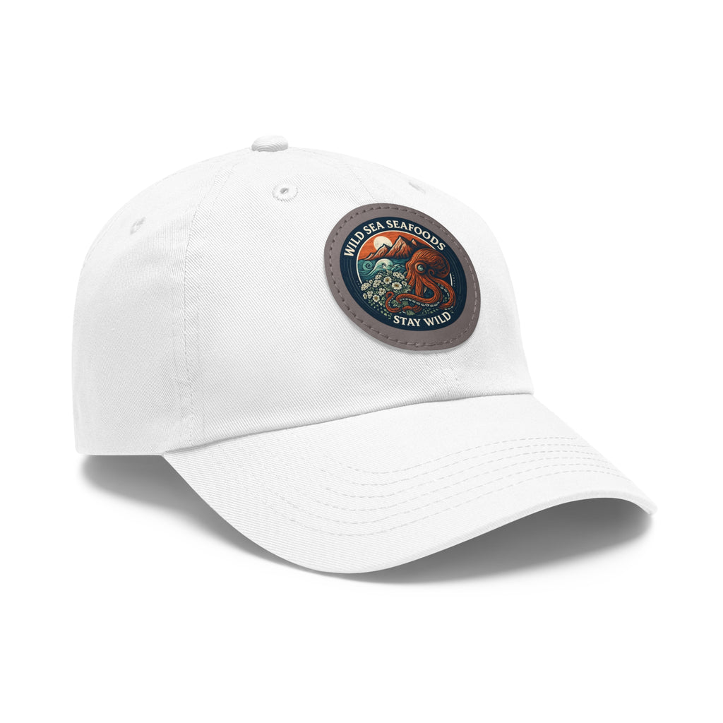 Octopus Leather Patch Dad Hat — "Wild Sea Seafoods" Round Patch Cap