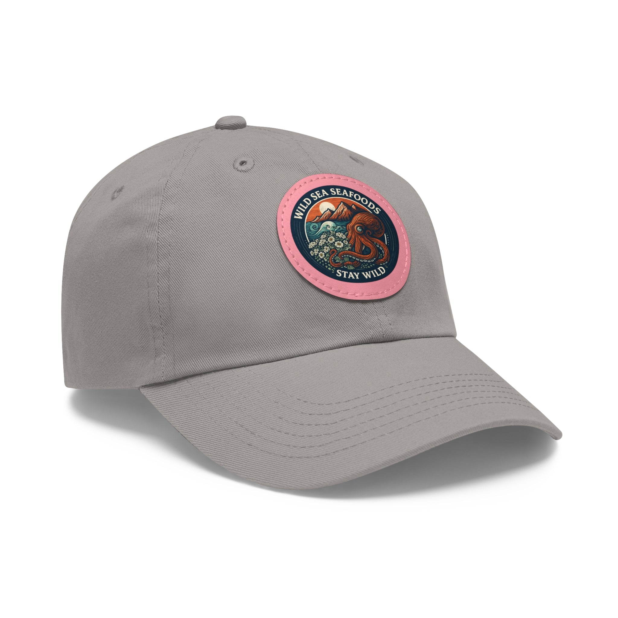 Octopus Leather Patch Dad Hat — "Wild Sea Seafoods" Round Patch Cap