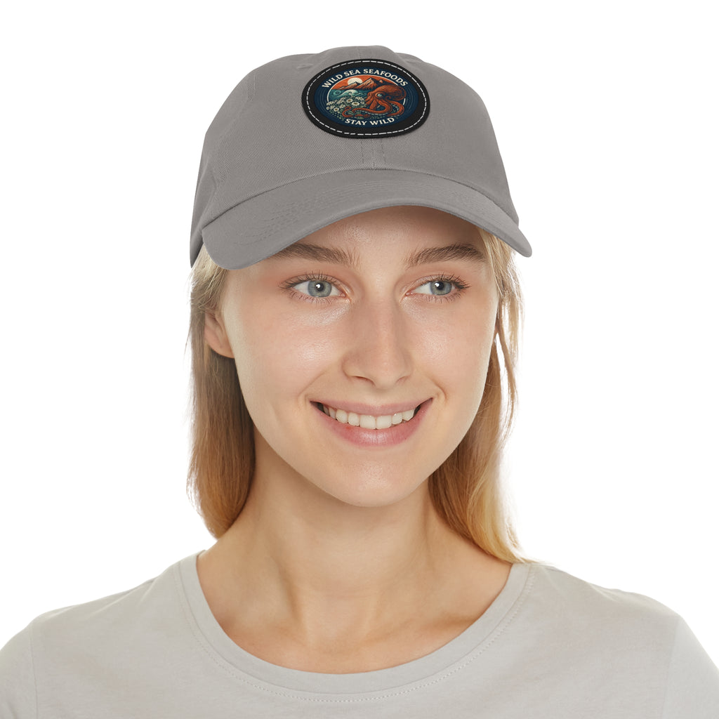 Octopus Leather Patch Dad Hat — "Wild Sea Seafoods" Round Patch Cap