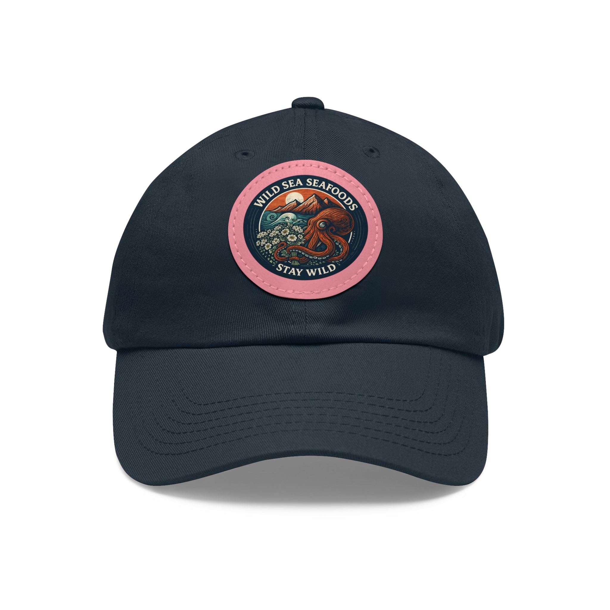 Octopus Leather Patch Dad Hat — "Wild Sea Seafoods" Round Patch Cap