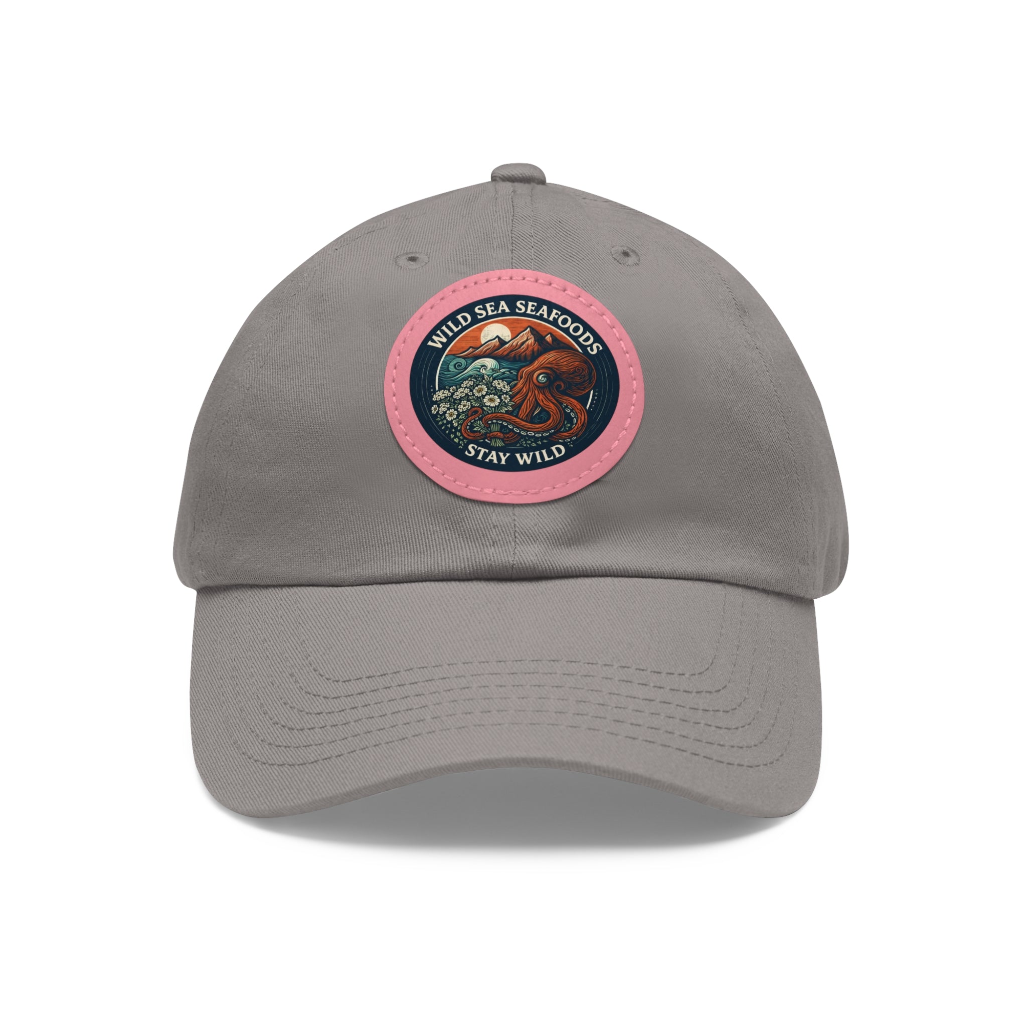 Octopus Leather Patch Dad Hat — "Wild Sea Seafoods" Round Patch Cap