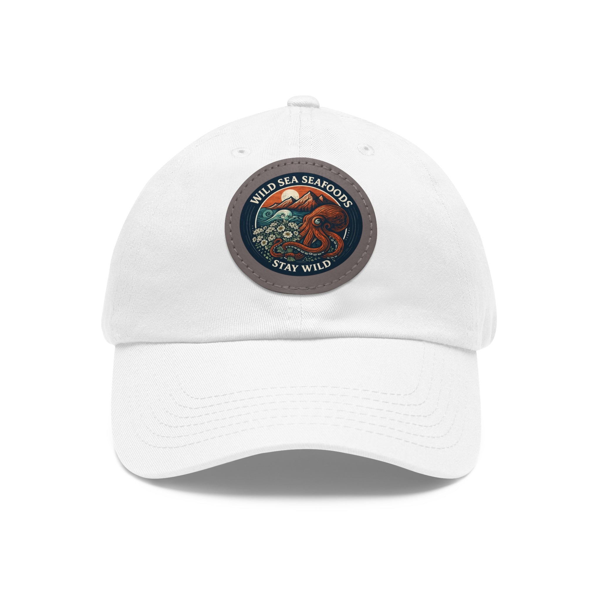 Octopus Leather Patch Dad Hat — "Wild Sea Seafoods" Round Patch Cap