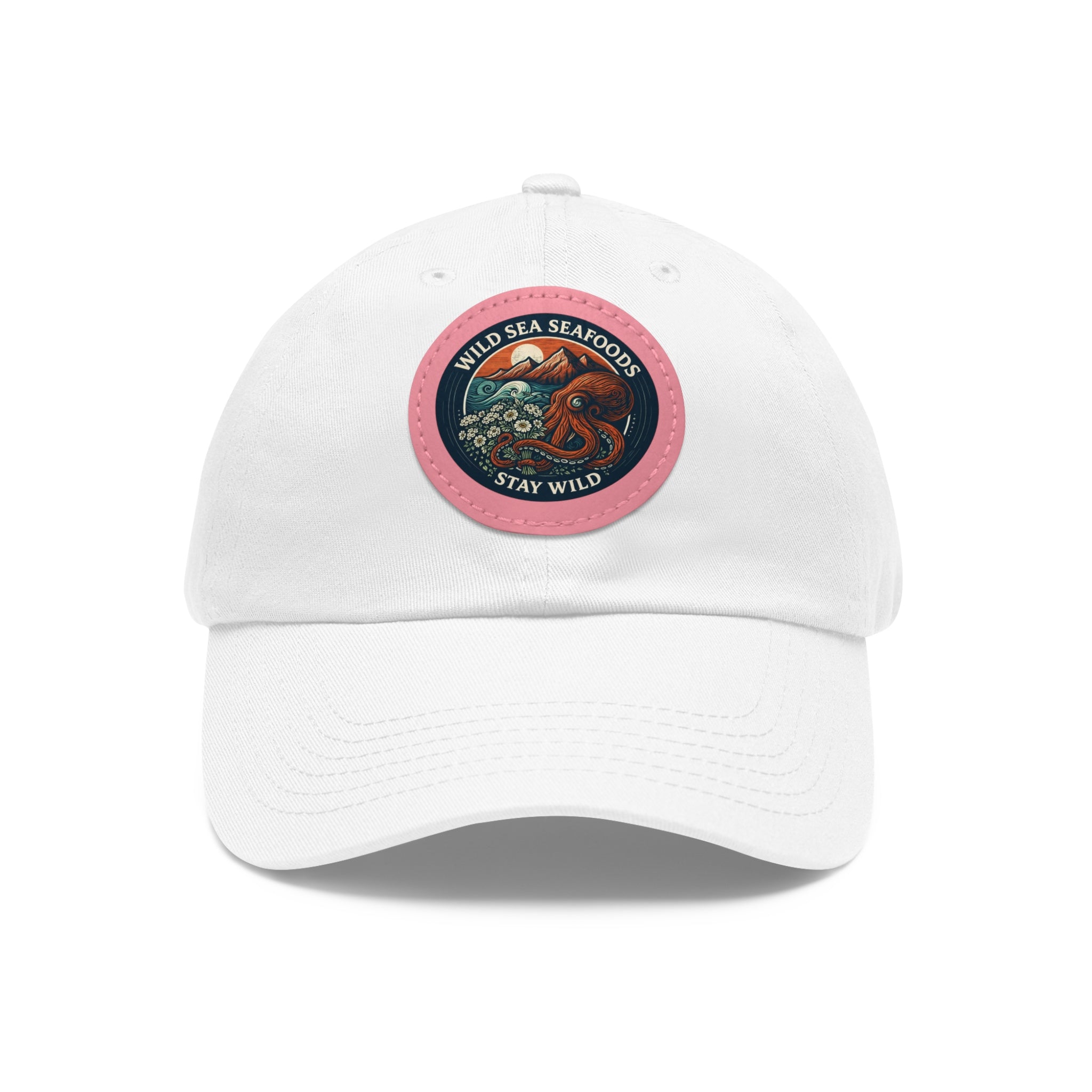 Octopus Leather Patch Dad Hat — "Wild Sea Seafoods" Round Patch Cap