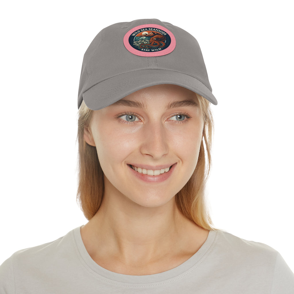 Octopus Leather Patch Dad Hat — "Wild Sea Seafoods" Round Patch Cap