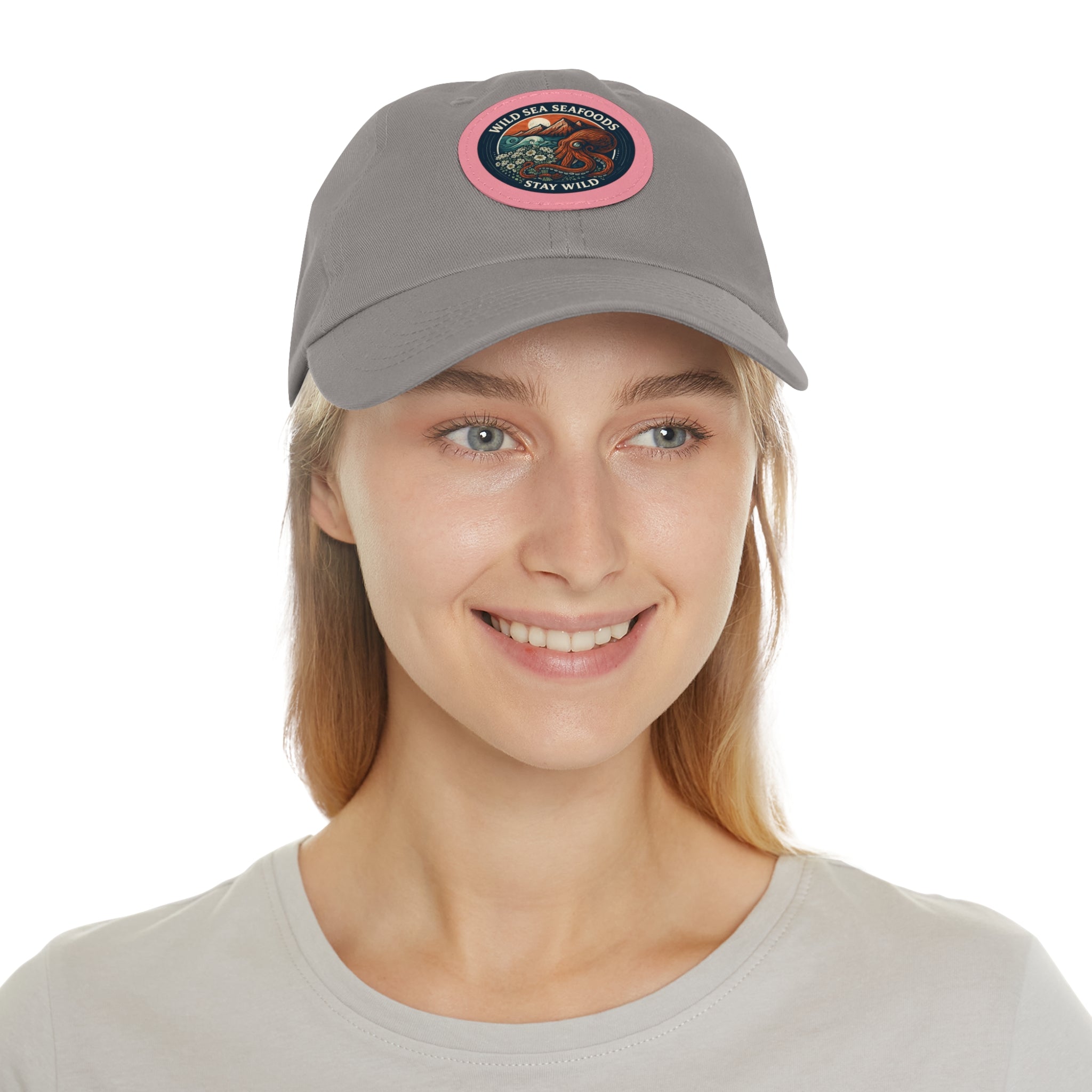 Octopus Leather Patch Dad Hat — "Wild Sea Seafoods" Round Patch Cap