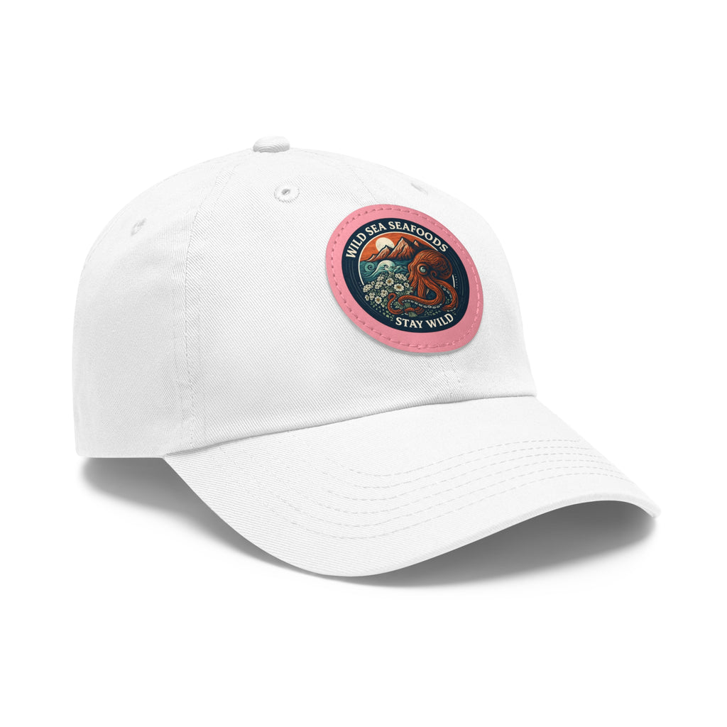 Octopus Leather Patch Dad Hat — "Wild Sea Seafoods" Round Patch Cap