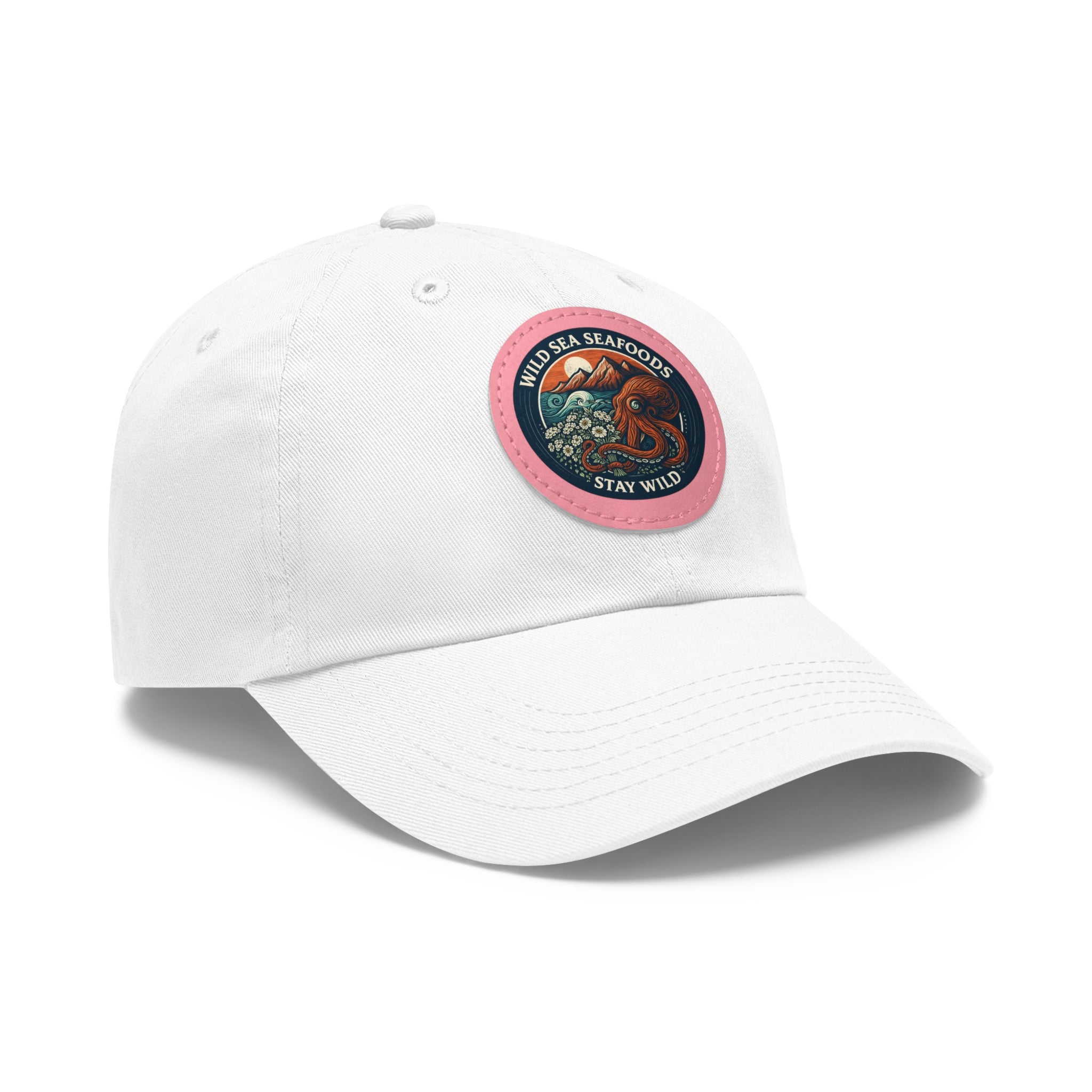 Octopus Leather Patch Dad Hat — "Wild Sea Seafoods" Round Patch Cap