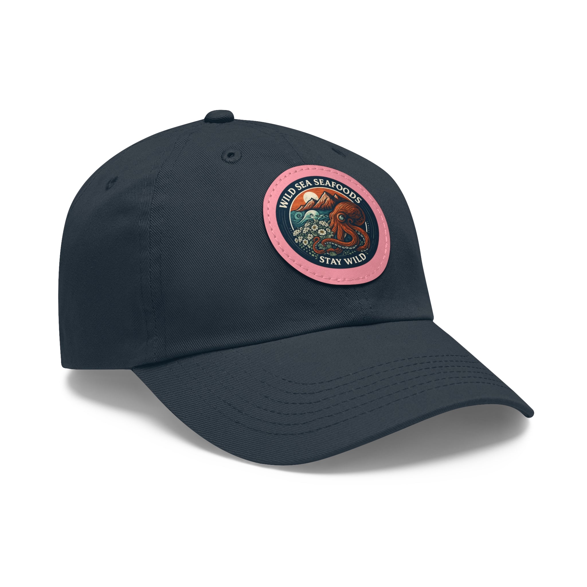 Octopus Leather Patch Dad Hat — "Wild Sea Seafoods" Round Patch Cap