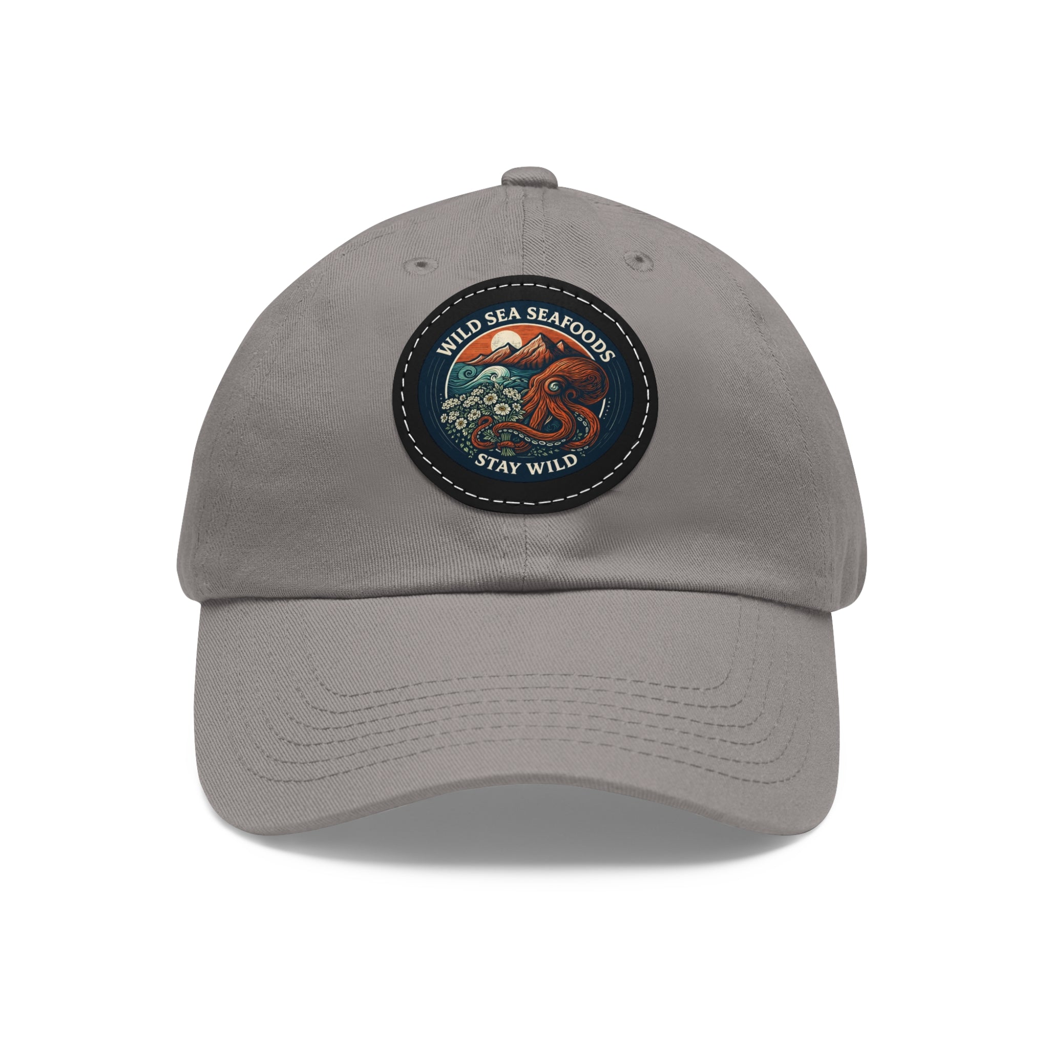 Octopus Leather Patch Dad Hat — "Wild Sea Seafoods" Round Patch Cap