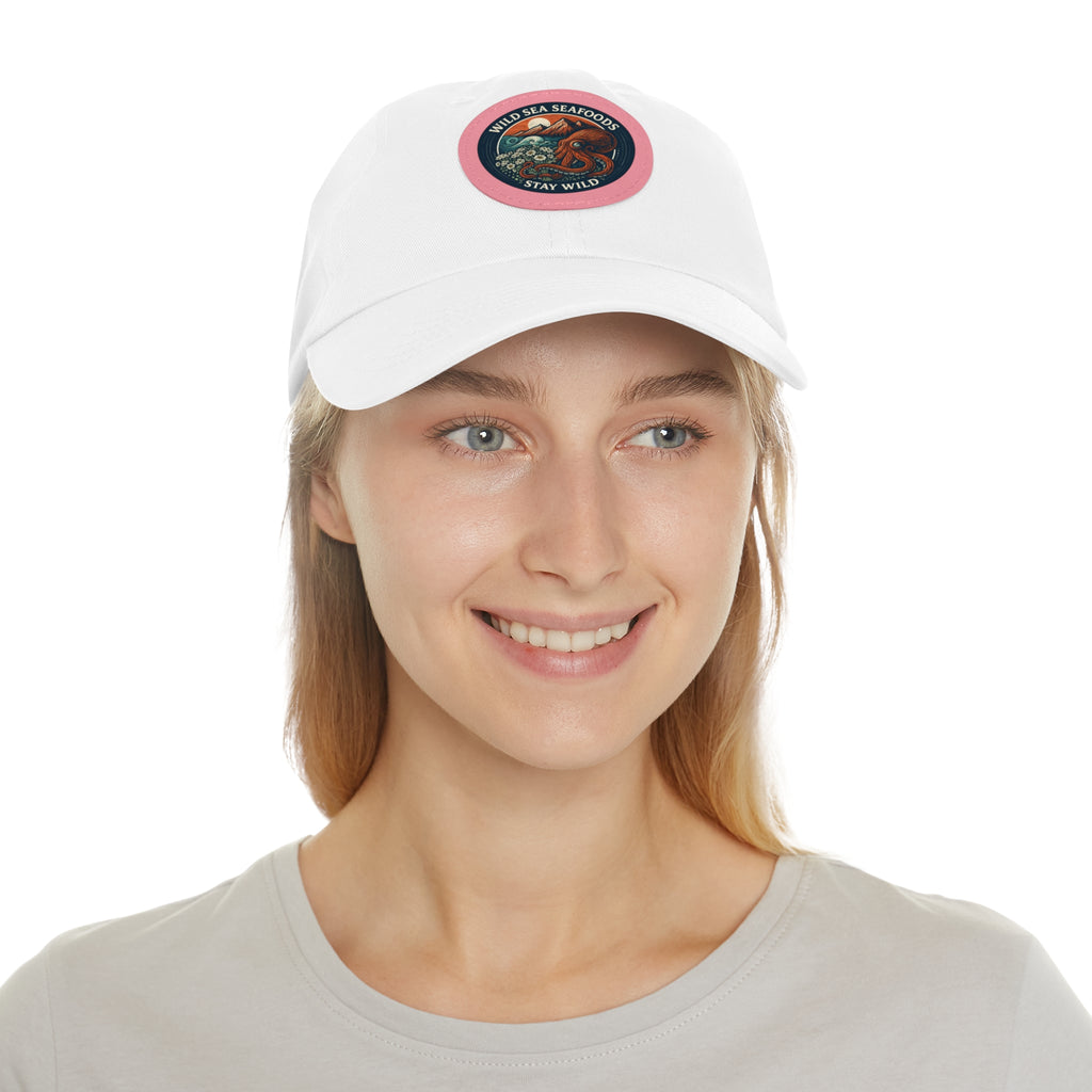 Octopus Leather Patch Dad Hat — "Wild Sea Seafoods" Round Patch Cap